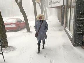 Friday's winter storm prompted Melanie Currie to walk to work in downtown Chatham because she felt it was the safer option.  PHOTO Ellwood Shreve/Chatham Daily News