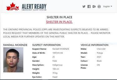 Randall McKenzie is wanted in connection to the shooting of a Haldimand police officer on Tuesday. Police have issued a public alert about the suspect. SUBMITTED