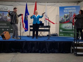 Fort Saskatchewan Mayor Gale Katchur cut the ribbon at the opening of the annual Fort Saskatchewan and District Chamber of Commerce Trade Show this weekend. The event ran from April 29 to May 1 and featured many local businesses. Photo Supplied.