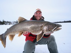 The author with one of his biggest lake trout through the ice, from Lake of the Woods, 2007.