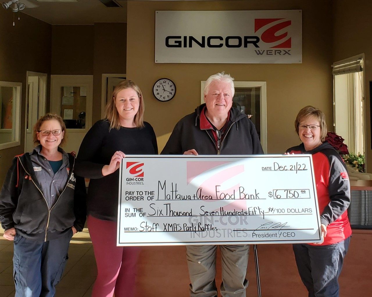 Mattawa Food Bank recieves 6,750 donation from Gincor Werx North Bay