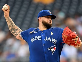 Alek Manoah of the Toronto Blue Jays pitches during the first inning against the Pittsburgh Pirates at PNC Park on September 2, 2022 in Pittsburgh, Pennsylvania.