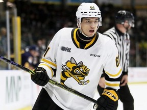 Christian Kyrou debuts with the Sarnia Sting against the Erie Otters at Progressive Auto Sales Arena in Sarnia, Ont., on Wednesday, Dec. 14, 2022. (Mark Malone/Postmedia Network)