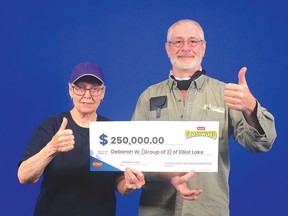 Photo supplied
For the third time in eight years Deborah Warren and Gerald Francis, of Elliot Lake, have won major lottery prizes. Recently, they won $250,000 in the INSTANT CROSSWORD DELUXE.