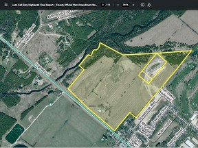 Loon Call Grey Highlands subdivision site aerial photo from Thursday, Dec. 8, 2022 Grey County council planning report. (Screen shot)