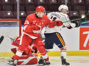 Soo Greyhounds defender Kirill Kudryavtsev in OHL action against the Barrie Colts earlier this season. The Russian defenceman has two goals and one assist in the Hounds' 7-4 loss to the Flint Firebirds on Wednesday night.