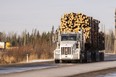 A loaded log truck heads south on to Resources Road heading towards Weyerhauser on Thursday, Nov. 12. 2020.
