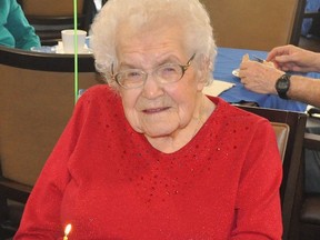 Congratulations and best wishes to Norwood's most senior resident Evelyn Davidson who celebrated her 104th birthday on December 2. Festivities included Dooher's doughnuts for MapleView residents and staff, compliments of Evelyn's family. Evelyn was born on a Norwood area farm in 1918; her family roots can be traced back to some of the village's earliest settlers. SUBMITTED PHOTO