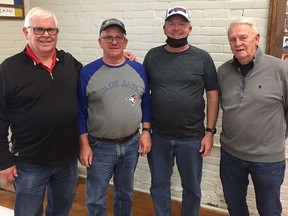 The Norwood Curling Club hosted their Senior Men's Turkey Bonspiel at the end of November. This was the first bonspiel hosted at the club since March of 2020. The first place winners were a team from the Peterborough Curling Club including from left Tom Love (skip), Gary Payne (Vice), Wayne Scriver (second) and Don Bull (lead). SUBMITTED PHOTO