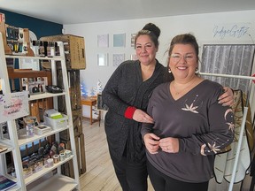 IndigeGifts, which is owned and operated by friends Miki Doreen, left, and Kristin Maracle, opened its doors Dec. 3 at 5965 Old Highway 2 in Shannonville. The business offers Indigenous creations from near and far. (Jan Murphy/Local Journalism Initiative Reporter)