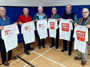 The Chatham-Kent Family YMCA Foundation recognized several 50-plus year members during an Ambassadors Breakfast. Seen here, from left, are many of those members, including: Bob Borrowman, Reg Johnson, Albert Mast, John Reinhardus, Dave Welton and Jake Janssens. Absent is Pat Curry. Ellwood Shreve/Postmedia staff