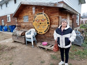 Penny Hutchins says a notice she received to remove this shed in front of her apartment unit on Orchard Heights Drive in Chatham states she could pay an estimated $10,000 if she doesn't remove it.  (Ellwood Shreve/Chatham Daily News)