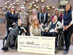 The Let's Take AACtion campaign raised $2,375 as part of Augmentative and Alternative Communication Awareness Month in October. Shown here in the front row are Ashely Gialelem, Kaitlyn Smoke and Alyson Smoke. In the back row are Lisa Caron, James Lively, Melissa Gillett, Tina Jamieson, GuyAnne Smoke and Donna Litwin-Makey. (Handout/Postmedia Network)