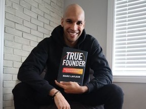 Cornwall's Marc Lafleur with a copy of his first book True Founder, coming out in February 2023. Handout/Cornwall Standard-Freeholder/Postmedia Network