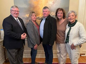 Promoting the 2023 Children's Treatment Centre Online Auction to be held later this winter are (from left) Sean Adams (honourary chair), auctioneers Helen and Peter Ross, Joanne Bryan-Tyrell (event chair) and Nancy Dupuis (co-chair). Photo on Thursday, December 8, 2022, in Cornwall, Ont. Todd Hambleton/Cornwall Standard-Freeholder/Postmedia Network