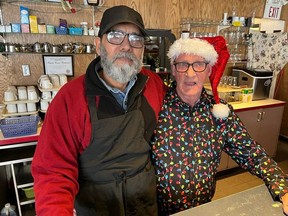 Ali (left), one of the Family Corner Restaurant owners, with retired chef Henry Legue. Photo on Sunday, December 25, 2022, in Cornwall, Ont. Todd Hambleton/Cornwall Standard-Freeholder/Postmedia Network