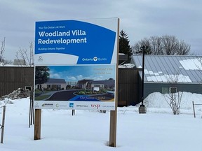 Redevelopment sign in front of Woodland Villa. Photo on Thursday, December 29, 2022, in Long Sault, Ont. Todd Hambleton/Cornwall Standard-Freeholder/Postmedia Network