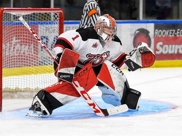 Kemptville 73's goaltender Jacob Biron, during play against the Cornwall Colts on Thursday December 1, 2022 in Cornwall, Ont. The Colts lost 4-1. Robert Lefebvre/Special to the Cornwall Standard-Freeholder/Postmedia Network