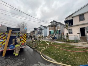 Handout/Cornwall Standard-Freeholder/Postmedia Network
A Cornwall Fire Services photo of firefighters on the scene of a residential fire that started on Nov. 29, 2022, near the intersection of Walton and Belmont streets.
