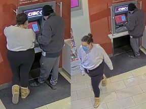 Kingston Police are searching for this man and woman in connection to a theft and credit card fraud that took place on Nov. 2, 2022, in the west end.