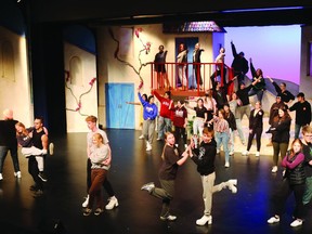 The LCHS Musical Theatre group practices their finishing number during rehearsals, Dec. 8. (Peter Williams)