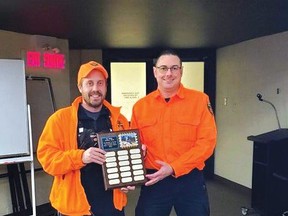 Photo supplied
President of NSSAR Jeb Brown (right), recipient of the Volunteer of the Year award, was proud to present the Ray Hobden Memorial Award for Meritorious Service to Adam Page, search coordinator.