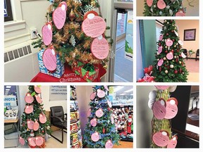 Photo by PATRICIA DROHAN
The 'Be a Santa to a Senior' is back at six local businesses in Espanola. Ornaments with names of seniors living in the community are on Christmas trees at Brokerlink, Desjardins Caisse Populaire, the Post Office, Pet Valu, Remedy's Rx and Northern Credit Union.