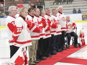 The 1972-73 season was a magical one for the Pembroke Lumber Kings. That team is arguably the best one to ever wear the red and white and crown. The 50th anniversary of that team was celebrated Sunday night at the Pembroke Memorial Centre before the current Lumber Kings' game against the Ottawa Jr. Senators. The '72-73 team was undefeated on home ice in the regular season and had a 47-4-4 record. They scored 368 goals in the regular season and came within three wins of capturing a national junior A championship. For more turn to page 18. Anthony Dixon