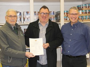Pembroke Regional Silver Stick, whose sanctioning body is the Pembroke Minor Hockey Association, has made a $10,000 pledge over five years to the St. Joseph's Food Bank in Pembroke. In the photo are, from left, Norbert Chaput, Silver Stick tournament director, Jason Laronde, president of the Pembroke Minor Hockey Association, and Rene Lachapelle, St. Joseph's Food Bank president. Anthony Dixon