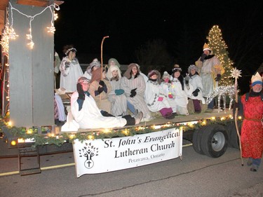 The float from St. John's Evangelical Lutheran Church in Petawawa featured a living nativity scene. Anthony Dixon