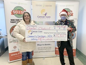 Roger Martin, Pembroke Regional Hospital Foundation executive director presents Community Christmas 50/50 Lottery for Healthcare grand prize winner Chantel Chadwick with her prize. Submitted photo