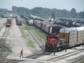 The CN rail yard in Sarnia is shown in a file photo taken from the Indian Road overpass.