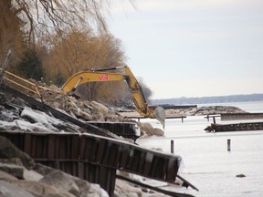 Work started recently on a $900,000 stone groyne project near Penhuron Drive in Bright's Grove.  (Tyler Kula/ The Observer)