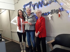 An evening of Carols by Candlight raised just more than $1,877 for YWCA St. Thomas ElginÕs supportive housing programs. Sarah Lounsbury, left, chair of the YWÕs Keep a Roof over their Heads campaign receives the donation from Central choir members Vicki Casey and Sandy Westaway.

Submitted Photo