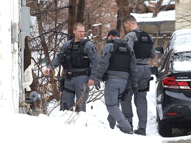 Greater Sudbury Police search for a woman in the Eyre Street area after an employee at a convenience store was pepper sprayed in Sudbury, Ont. on Friday March 25, 2022. John Lappa/Sudbury Star/Postmedia