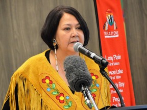 Assembly of Manitoba Chiefs (AMC) Grand Chief Kathy Merrick spoke at an event on Monday announcing that the lands of the former Kapyong Barracks in Winnipeg have been officially converted to reserve land, and repatriated to the seven Treaty One First Nations.