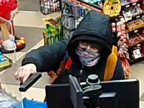 Police are looking for a suspect in the gunpoint robbery of a Woodstock store.
(Woodstock Police Service)