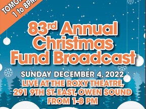 The 83rd Annual CFOS-Sun Times Christmas Fund Broadcast will once again hit the airwaves live at The Roxy Theatre Sunday from 1 to 8 p.m.