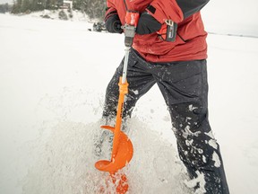 Cordless power drills can now be used to drill holes in the ice and they work great.