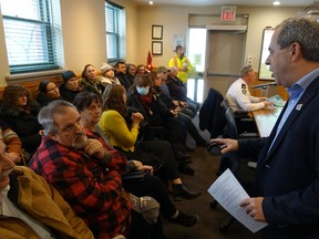 Seen here is Mayor Andrew Poirier speaking with members of the public inside of City Hall on Dec. 29, just ahead of a special committee of the whole meeting in the wake of uproar over Kenora's downtown. For the full story, see Page X

Photo by Bronson Carver