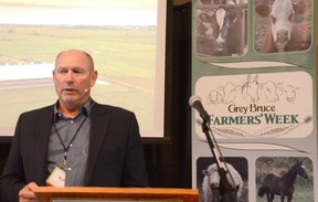 Mark Hamel, a Bruce County dairy farmer and board member for the Dairy Farmers of Ontario Region 11, which is made up of Gray and Bruce counties, provides a DFO update during Dairy Day at Gray Bruce Farmers' Week at the Elmwood Community Center on Thursday January 5, 2023.