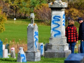 Belleville Police say a 20-year-old Stirling-Rawdon woman identified legally only as “Wild” was arrested Jan. 13 and charged with three counts of mischief over $5,000 in connection with November 2021 acts of vandalism in two local cemeteries. DEREK BALDWIN FILE
