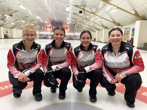 High performance curlers, from left, Rachel Steele, Grace Lloyd, Jamie Smith, and Isabelle Ladouceur have enlisted the leadership of Kincardine coach Maurice Wilson to guide them through the upcoming season. Submitted photo.