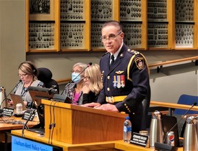 Chatham-Kent police Chief Gary Conn speaks to council during Thursday's budget deliberations. (Trevor Terfloth/The Daily News)