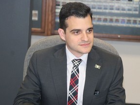 Sault Ste. Marie Mayor Matthew Shoemaker attends a meeting of Sault Ste. Marie Police Services Board late last year.