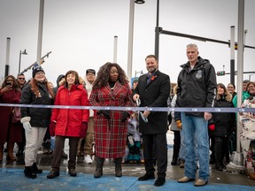 A ribbon cutting ceremony marks the opening of Kiyām Community Park in downtown Fort McMurray on Jan. 24, 2023. Supplied Image/RMWB