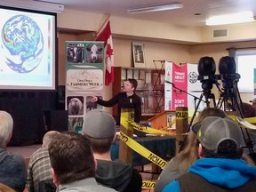 Andrew Pritchard, a senior meteorologist with Nutrien Ag Solutions, talked about weather forecasting on the final day of Grey Bruce Farmers' Week, Tuesday, Jan. 10, 2023, in Elmwood, Ont. (Scott Dunn/The Sun Times/Postmedia Network)