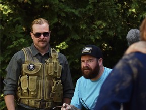 Actor Ry Barrett, left, and director Jesse Thomas Cook, while filming Cult Hero, a comedy horror film shot in and around Owen Sound in fall 2021. (Supplied pnoto)