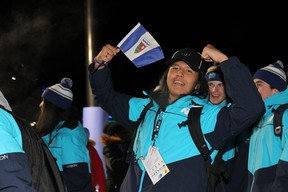 Team Northwest Territories enters Shell Place for the opening ceremonies of the Arctic Winter Games on Sunday, January 29, 2023. Vincent McDermott/Fort McMurray Today/Postmedia Network