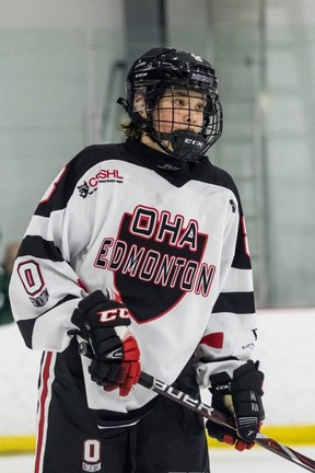 Olen Zellweger plays for the OHA Edmonton U15 Prep team.  Photo provided.